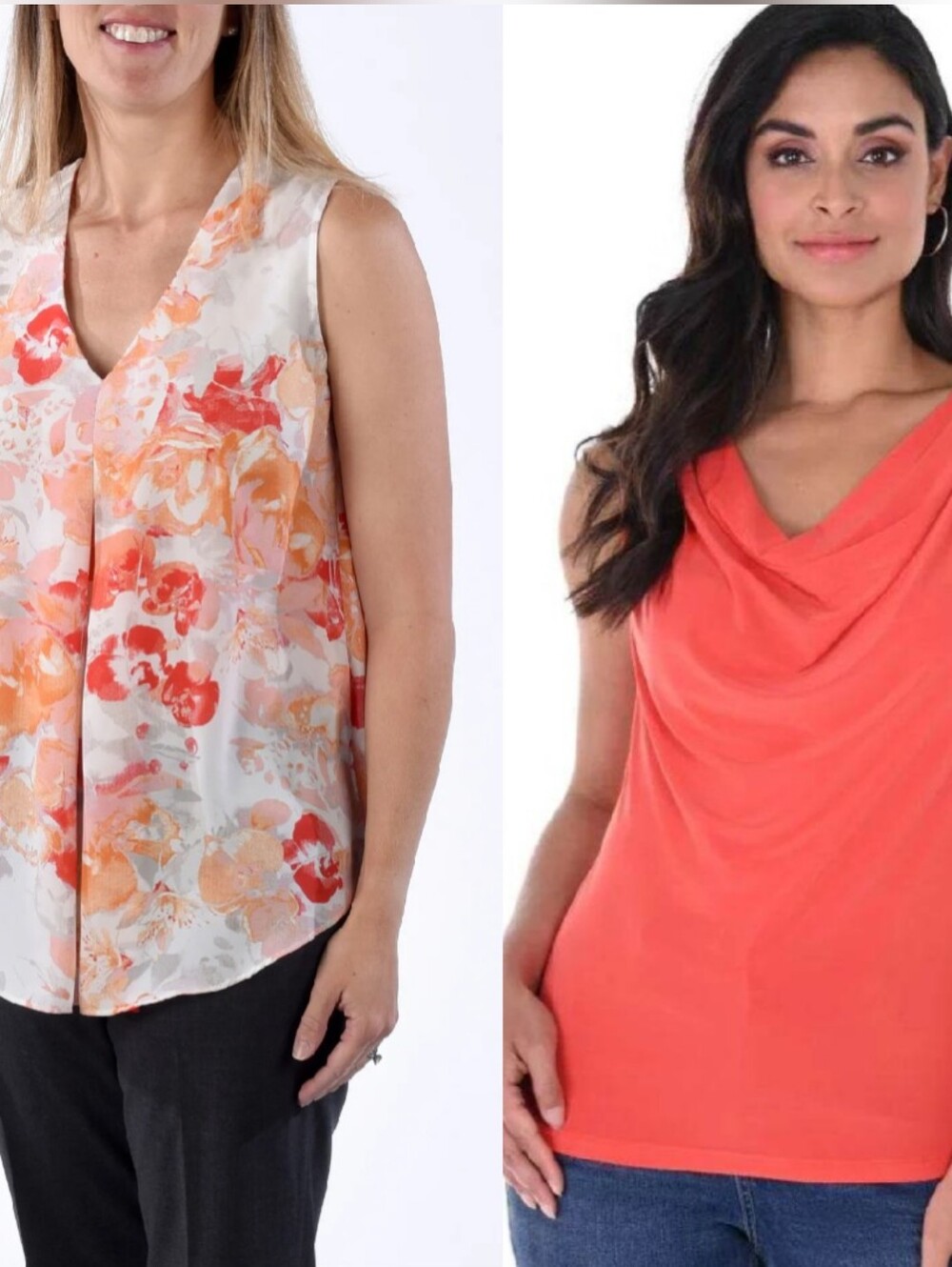 Rose & Olive Coral and Peach Floral V-Neck Sleeveless Blouse SOLD TOGETHER